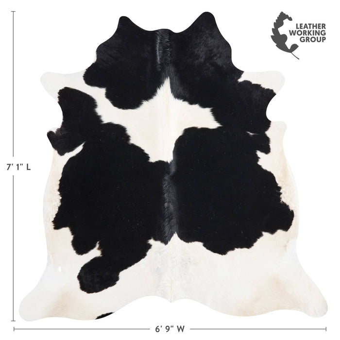 Vintage Black and White Cowhide Rug Size 7'1" L x 6'9" W 9853