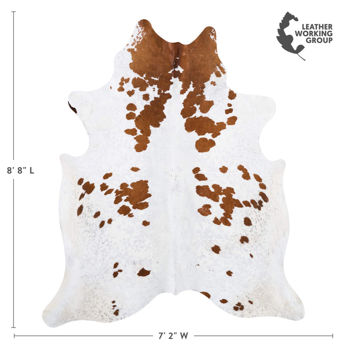 Vintage Brown and White Cowhide Rug Size 8'8" L x 7'2" W 9857
