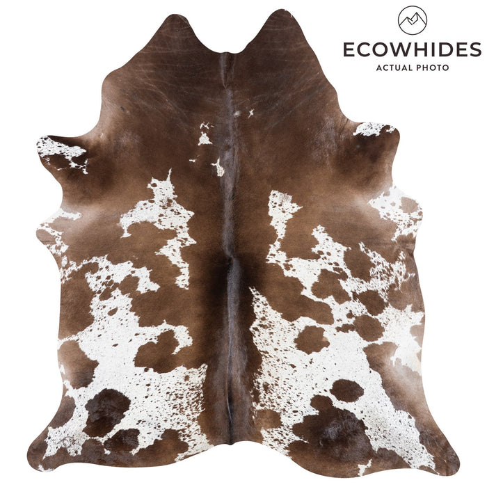 Brazilian Chocolate and White Cowhide Rug Size 7'6" L x 6'10" W 9928