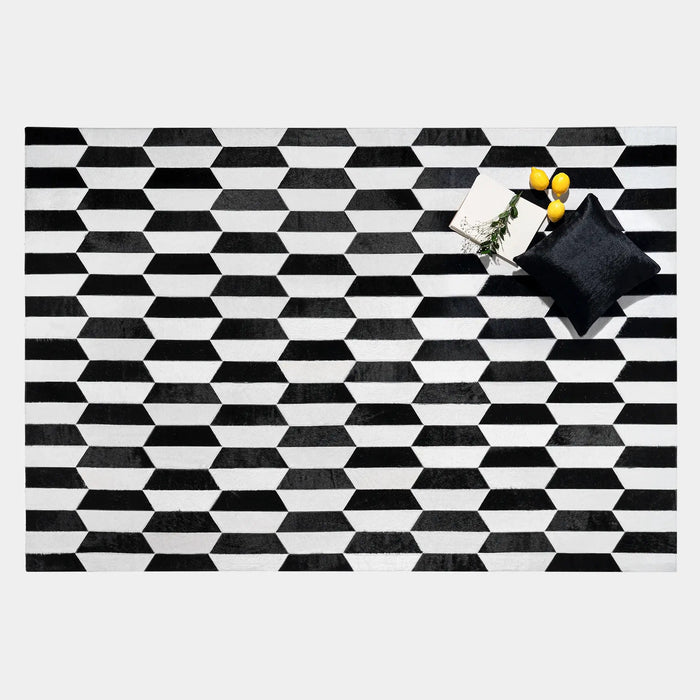 Figaro Black And White Patchwork Cowhide Rug , Anti-Slip Backing | eCowhides | eCowhides