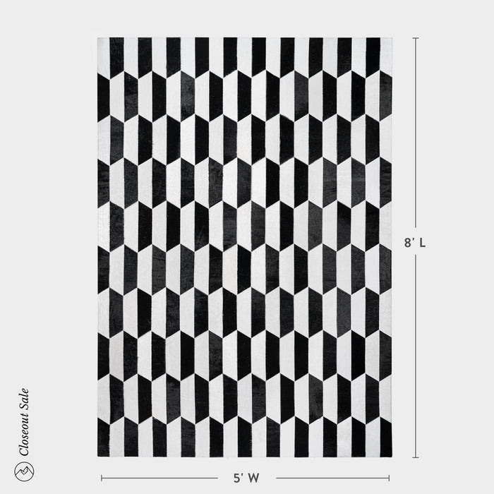 Figaro Black and White Patchwork Cowhide Rug Size 8 x 5 Feet on Sale