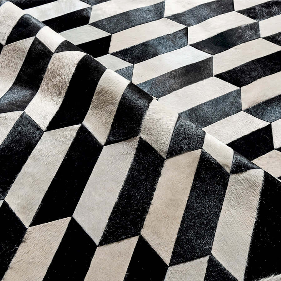 Figaro Black And White Patchwork Cowhide Rug , Anti-Slip Backing