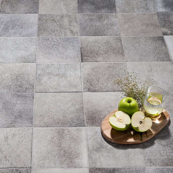 Rhodes Grey Cowhide Rug, Natural Suede Leather | eCowhides