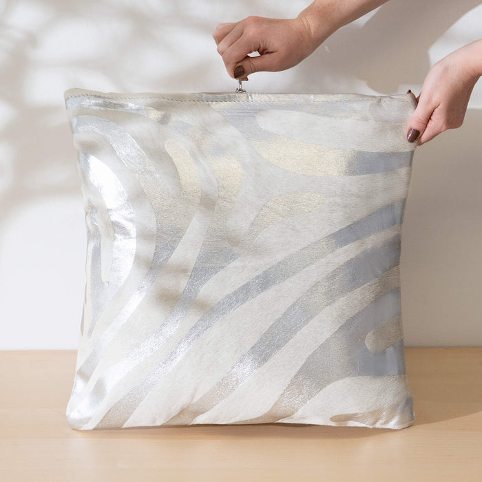 Quality - Zebra Silver Cowhide Pillow