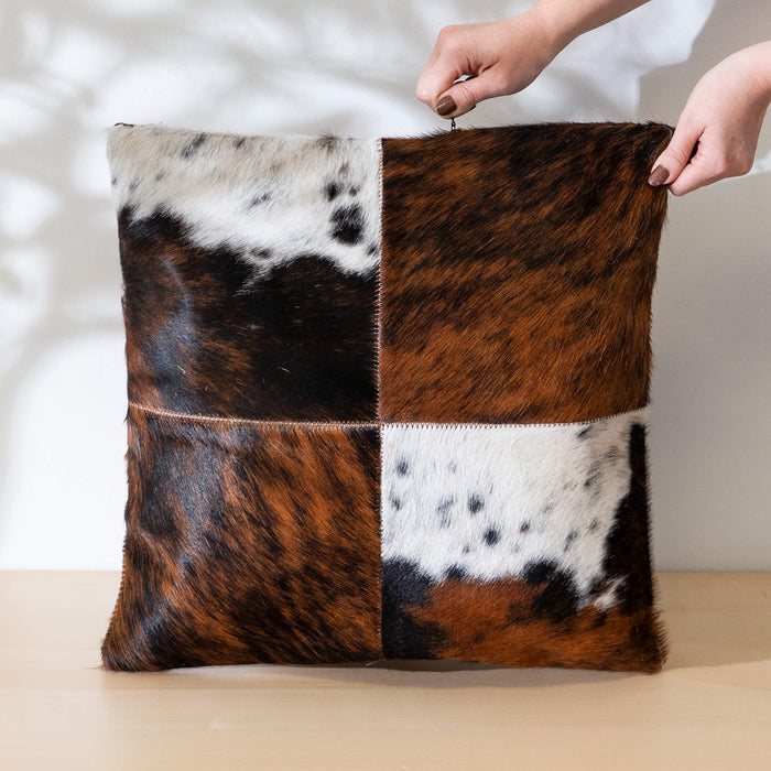 Quality - Tricolor Cowhide Patchwork Pillow - Four Panel Design