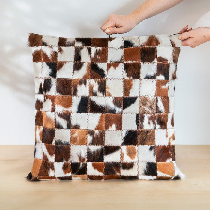 Tricolor Cowhide Patchwork Pillow