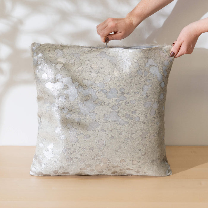 Quality - Metallic Silver Cowhide Pillow