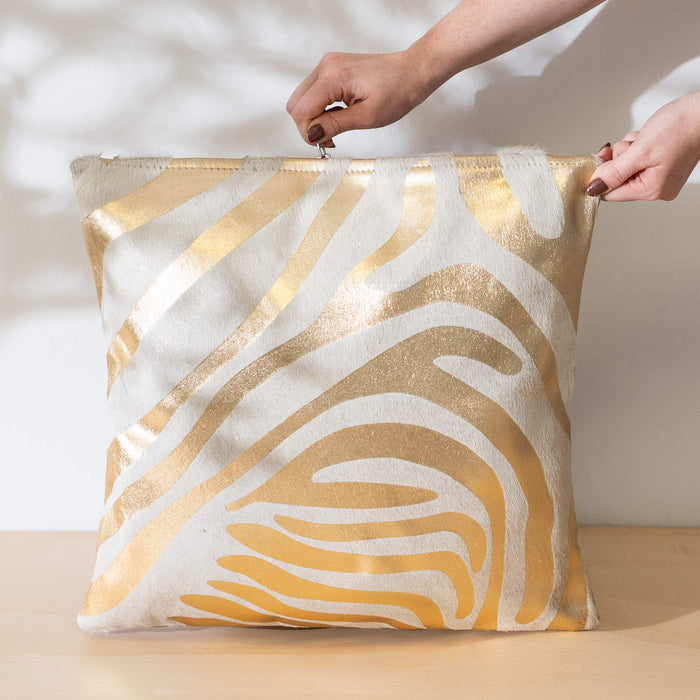 Quality - Zebra Gold Cowhide Pillow