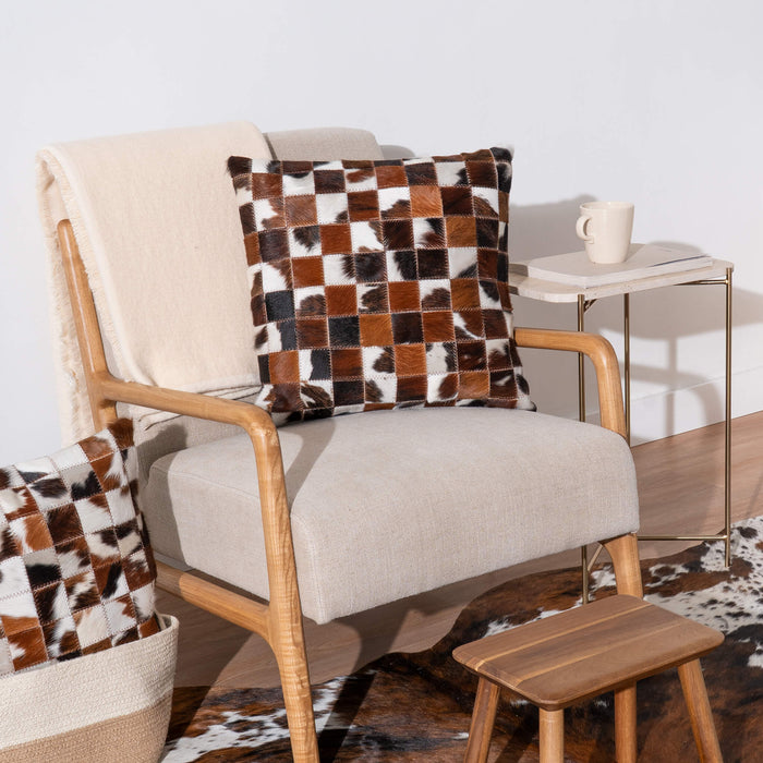 Tricolor Cowhide Patchwork Pillow