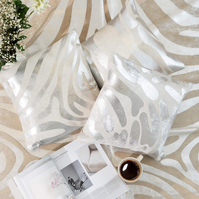 Zebra Silver Cowhide Pillow