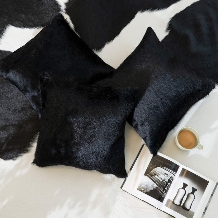 Solid Black Cowhide Pillow