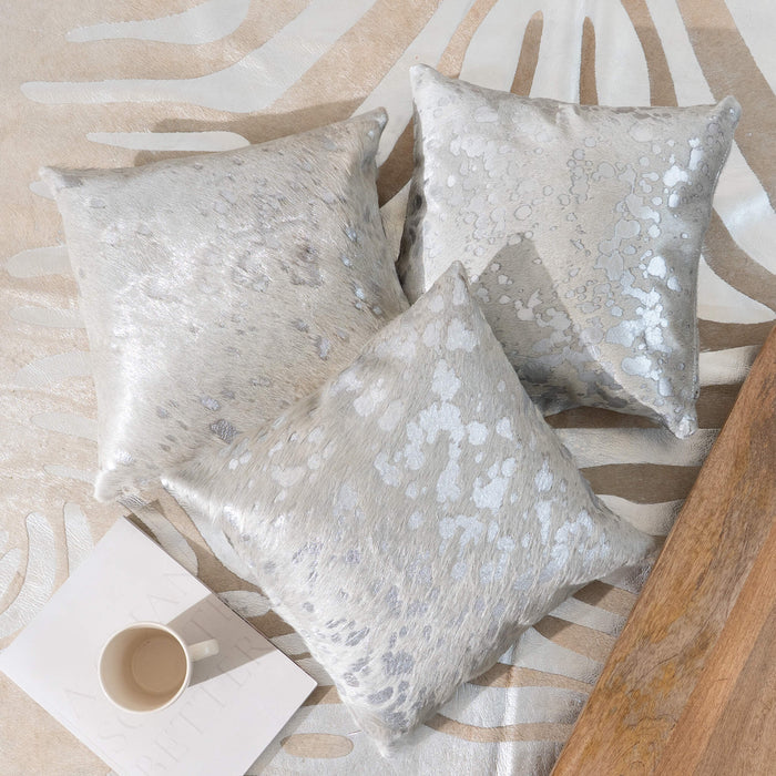 Metallic Silver Cowhide Pillow