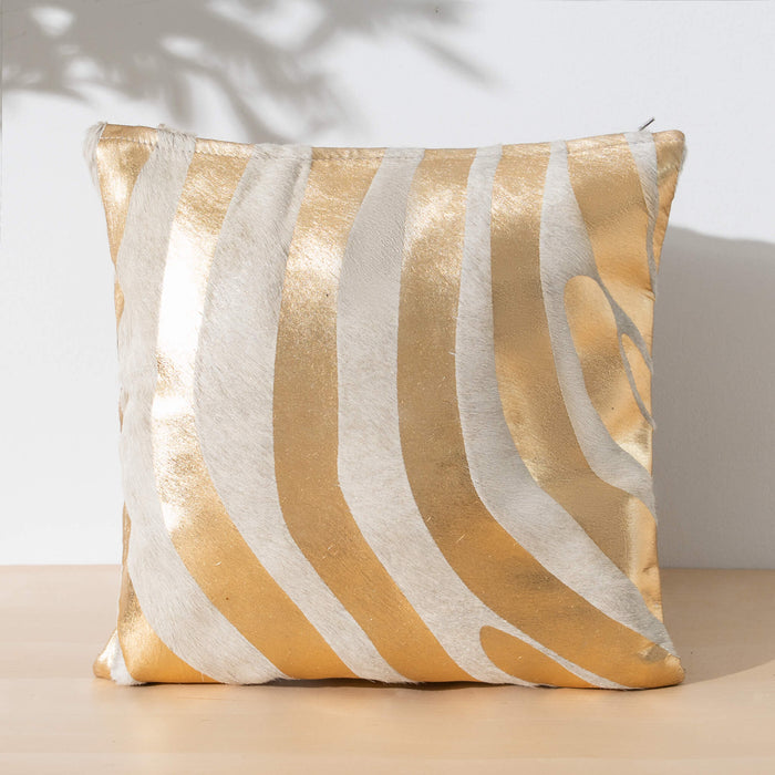 Zebra Gold Cowhide Pillow | Ecowhides