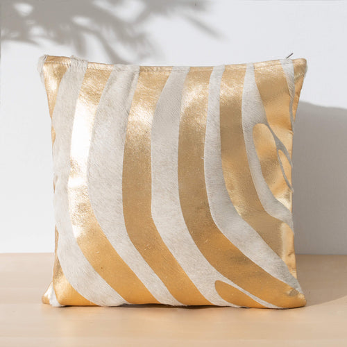 Zebra Gold Cowhide Pillow | Ecowhides