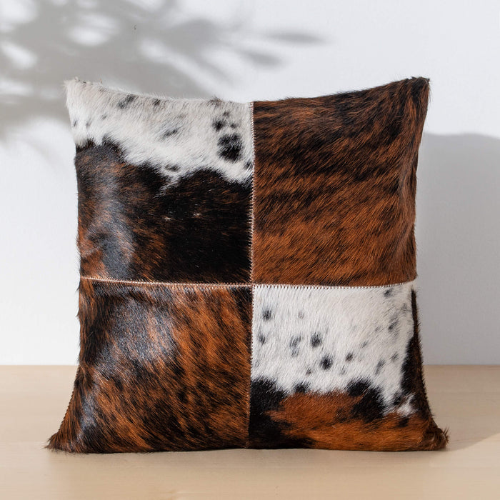 Tricolor Cowhide Patchwork Pillow - Four Panel Design