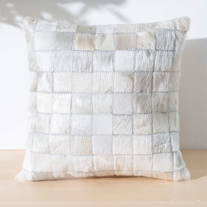 White Cowhide Patchwork Pillow