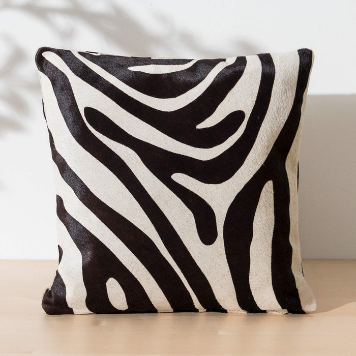 Zebra Cowhide Pillow , Natural Leather | eCowhides