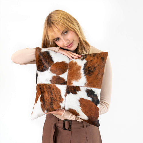 Allergy - Tricolor Cowhide Patchwork Pillow - Four Panel Design