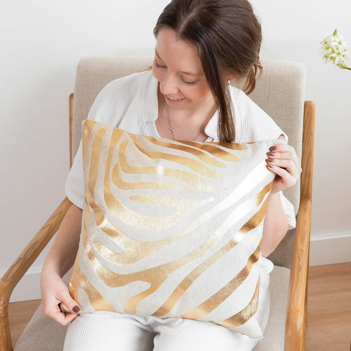 Allergy - Zebra Gold Cowhide Pillow