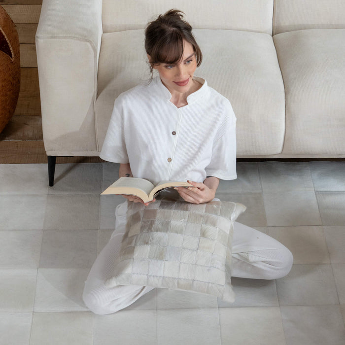 White Cowhide Patchwork Pillow