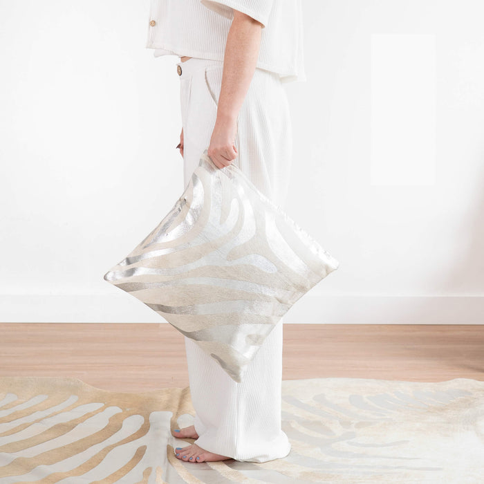 Zebra Silver Cowhide Pillow