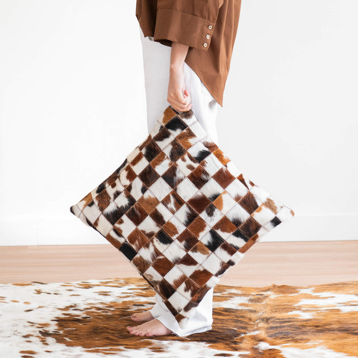 Tricolor Cowhide Patchwork Pillow