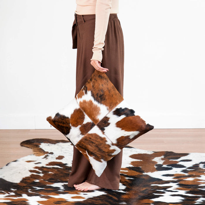 Tricolor Cowhide Patchwork Pillow - Four Panel Design