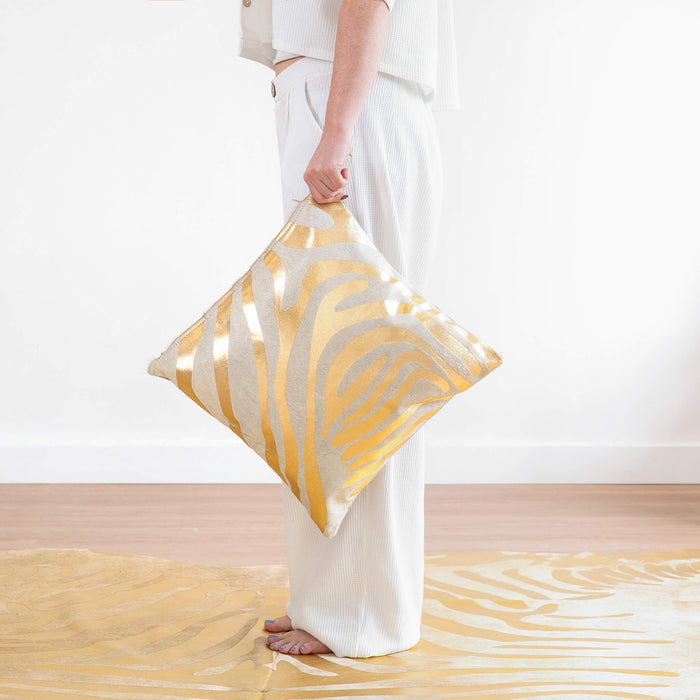 Zebra Gold Cowhide Pillow