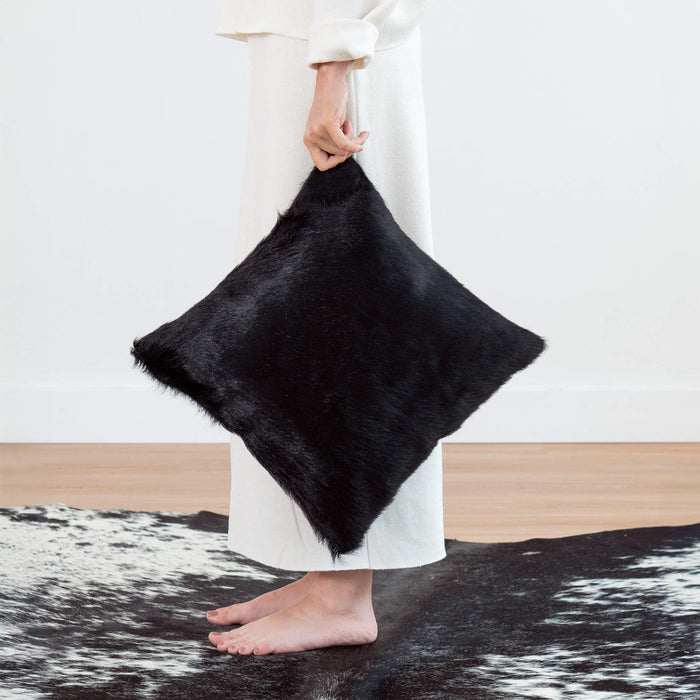 Solid Black Cowhide Pillow