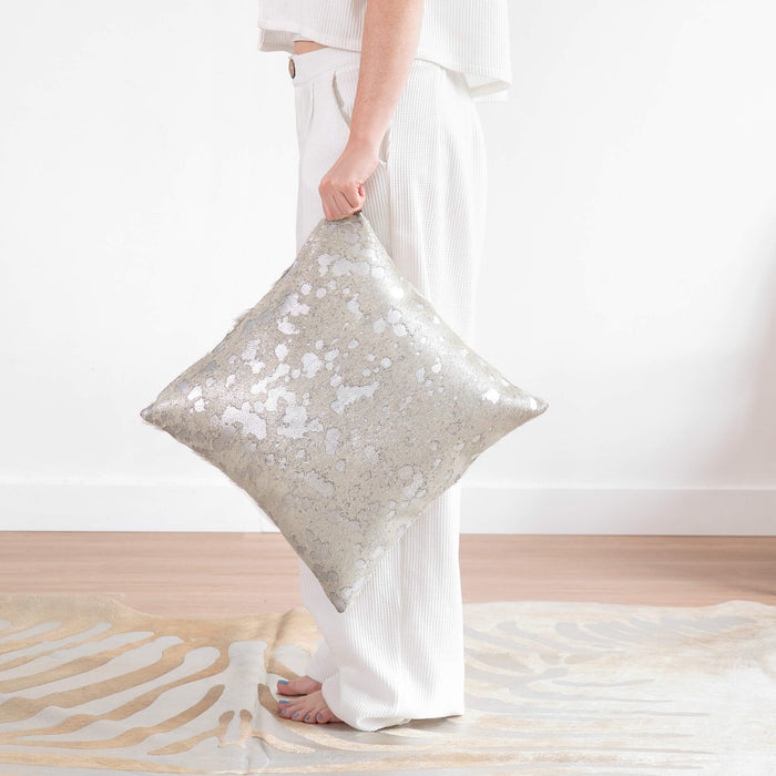 Metallic Silver Cowhide Pillow