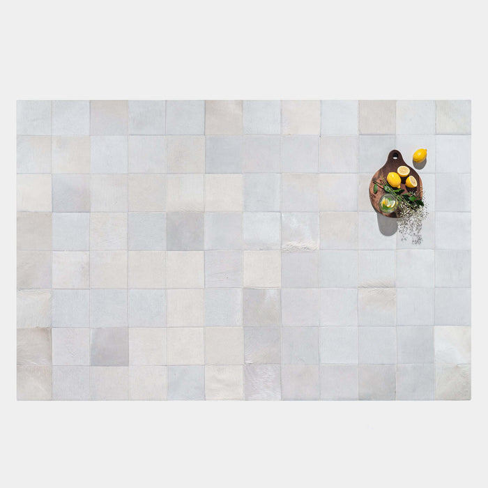 Rhodes White Cowhide Rug, Natural Suede Leather | eCowhides