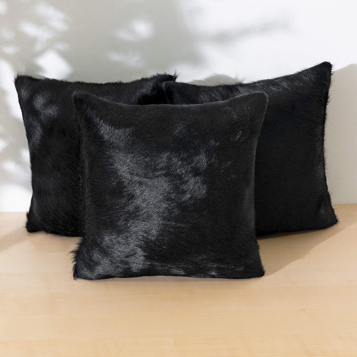 Solid Black Cowhide Pillow