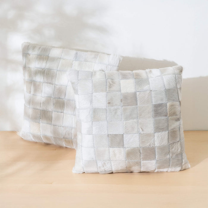 White Cowhide Patchwork Pillow
