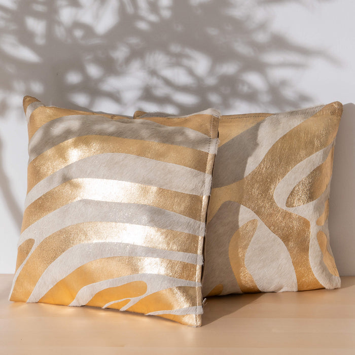 Zebra Gold Cowhide Pillow