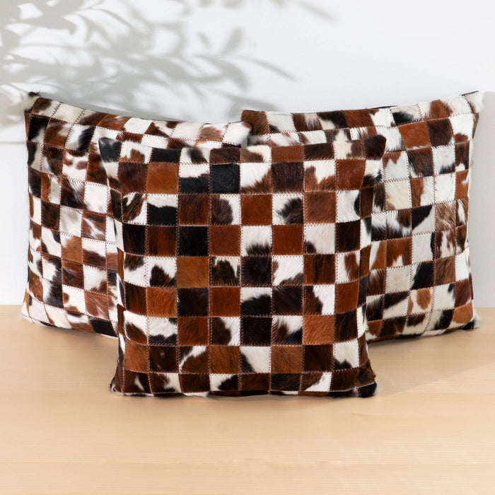 Tricolor Cowhide Patchwork Pillow