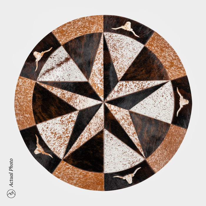 Texas Cowhide Star Round Rug Size 40 Inches S-006