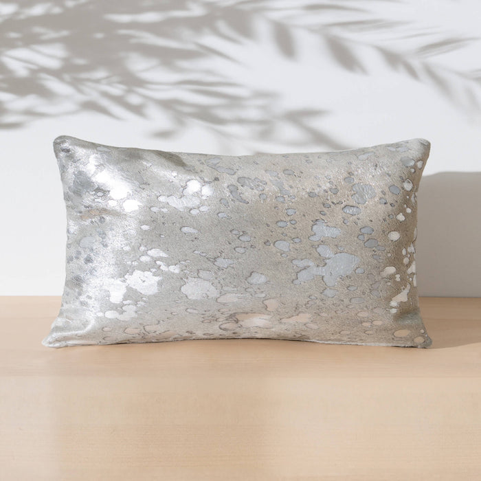 Metallic Silver Cowhide Pillow