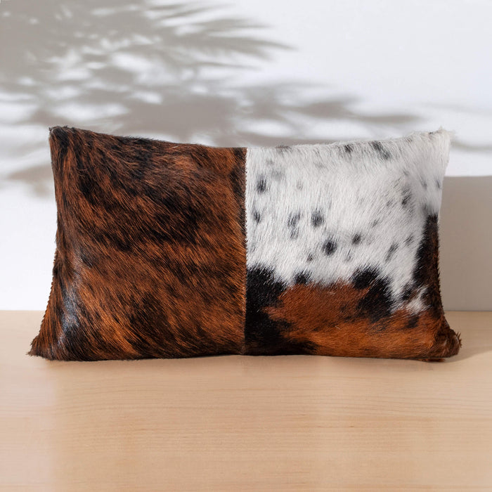 Tricolor Cowhide Patchwork Pillow - Four Panel Design