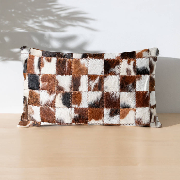 Tricolor Cowhide Patchwork Pillow