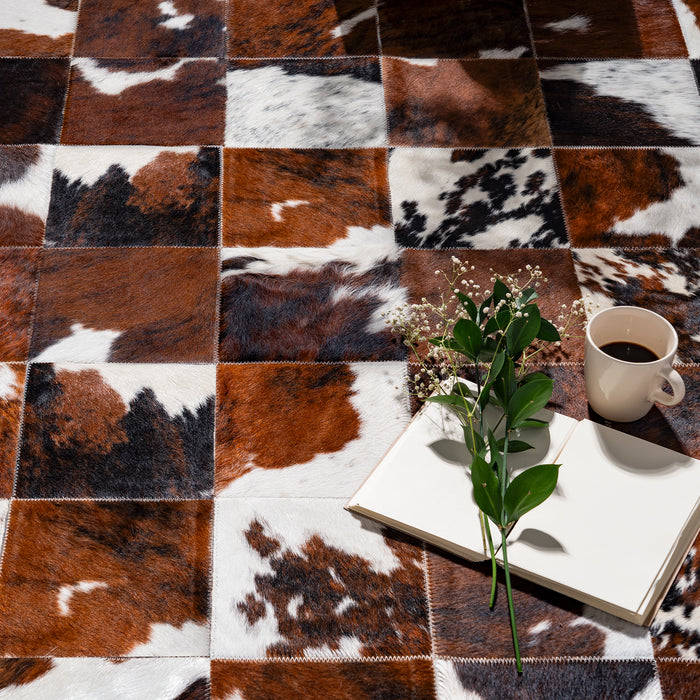 Tricolor Patchwork Cowhide Rug