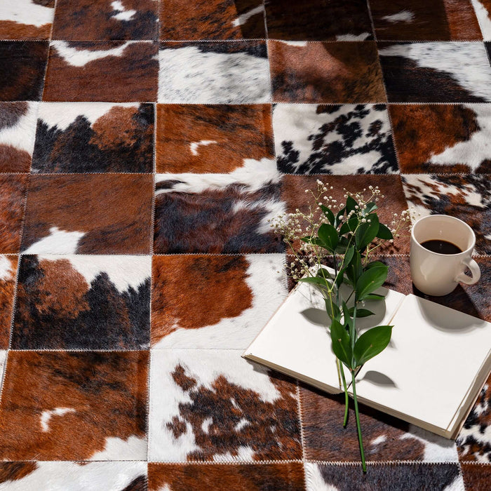 Tricolor Patchwork Cowhide Rug