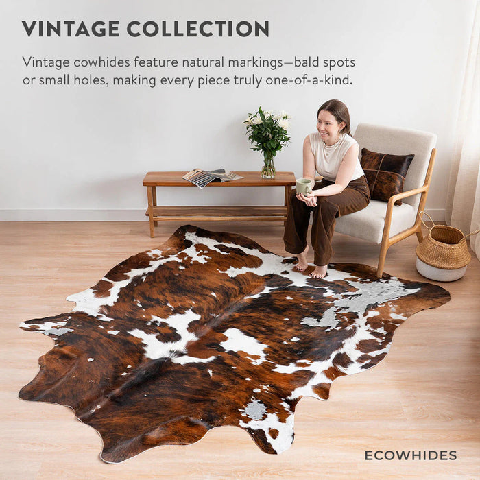 Vintage Mahogany Cowhide Rug Size 7'1" L x 6'4" W 2116