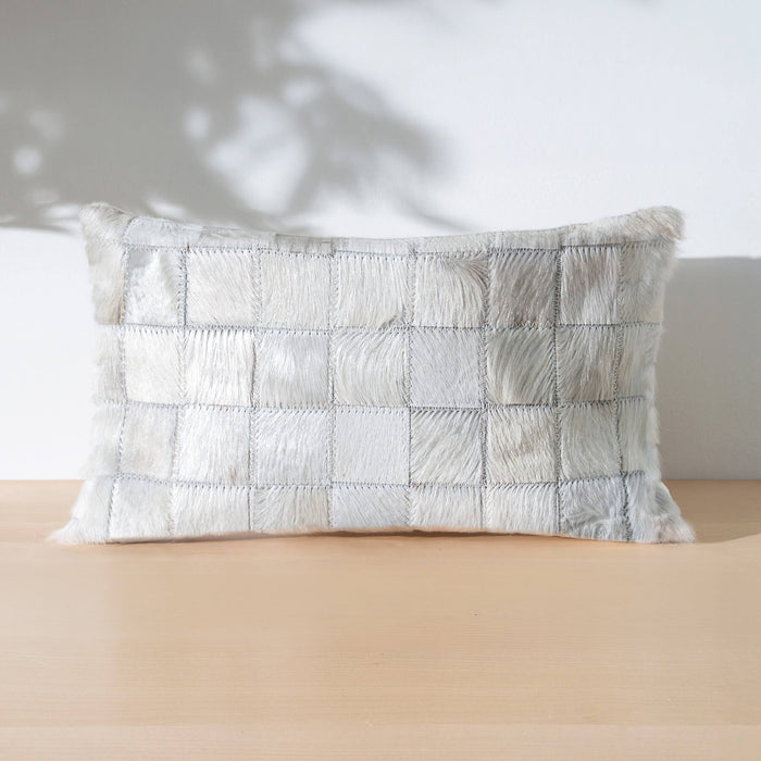 White Cowhide Patchwork Pillow