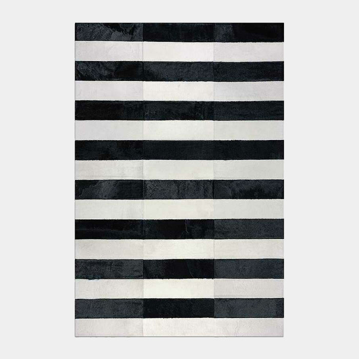 Black and White Line Patchwork Cowhide Rug