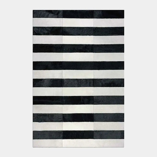 Black And White Line Patchwork Cowhide Rug, Anti-Slip Backing | eCowhides