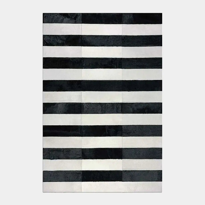 Black And White Line Patchwork Cowhide Rug, Anti-Slip Backing | eCowhides