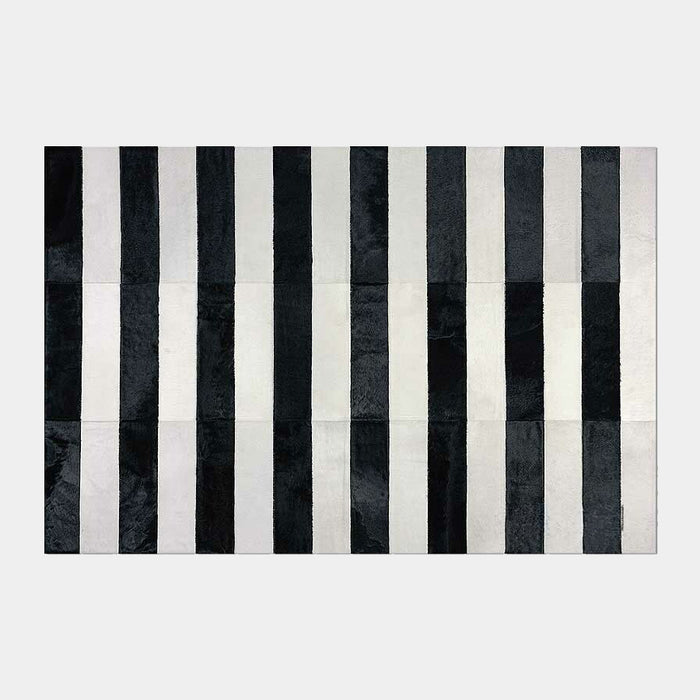 Black And White Line Patchwork Cowhide Rug , Anti-Slip Backing | eCowhides