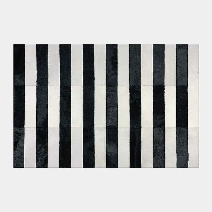 Black And White Line Patchwork Cowhide Rug, Anti-Slip Backing | eCowhides