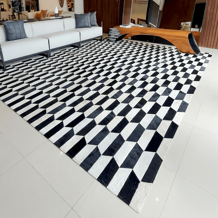 Figaro Black And White Patchwork Cowhide Rug , Anti-Slip Backing | eCowhides | eCowhides
