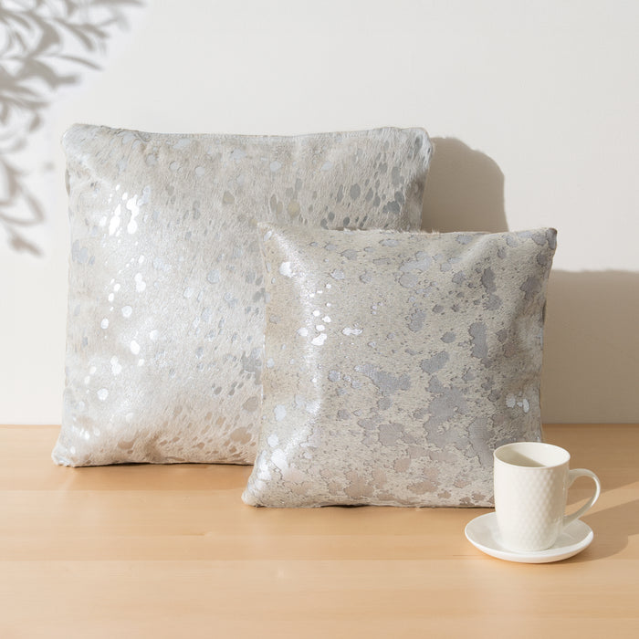 Metallic Silver Cowhide Pillow